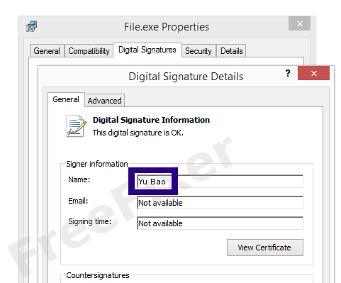 Screenshot of the Yu Bao certificate